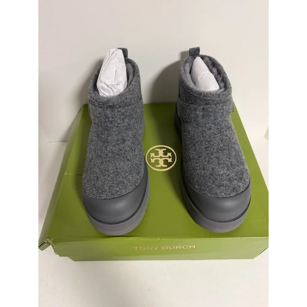 Tory Burch Mellow Shearling Platform Boot in the Storm Cloud/Silver, Women's 9.5